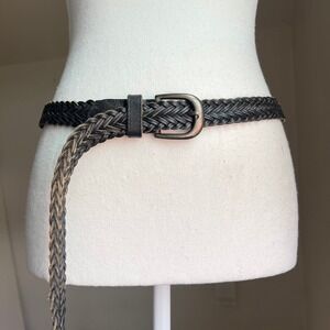 Black Woven Braided Leather Belt Women's Medium Boho Preppy‎ Minimalist Chic